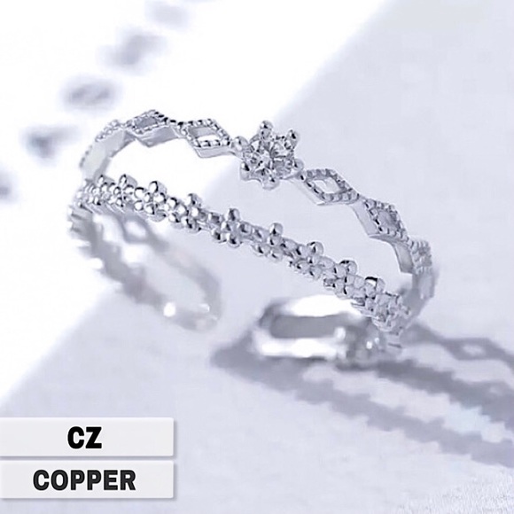 Jewelry - ⚜️[𝟯/$𝟮𝟴]⚜️NEW CZ Floral Filigree Adjustable Delicate Ring